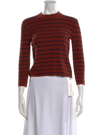 Pre-owned Theory Striped Crew Neck Sweater In Brown