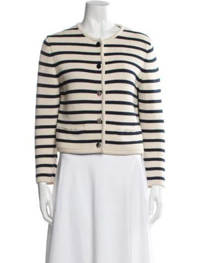 Pre-owned Theory Striped Crew Neck Sweater In White
