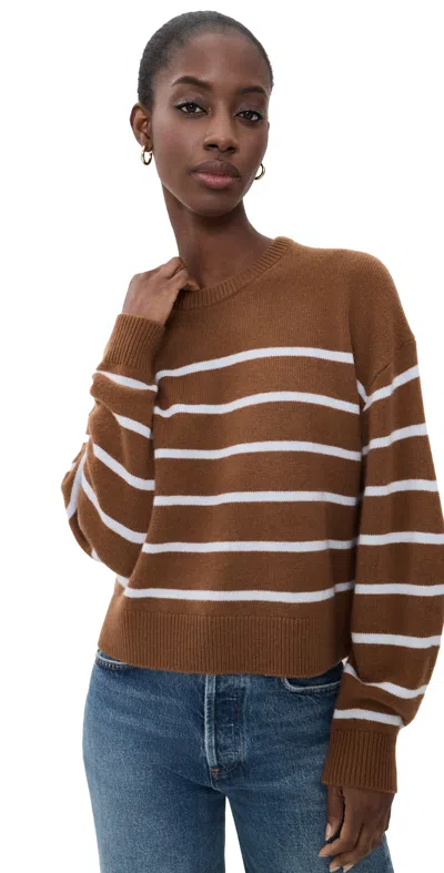 Theory Striped Crewneck Sweater In Cashmere Acacia/cool Fog