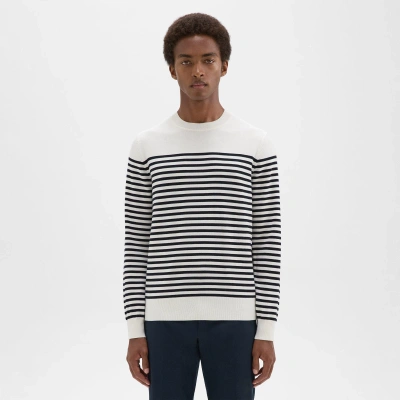 Theory Striped Crewneck Sweater In Merino Wool In White Multi