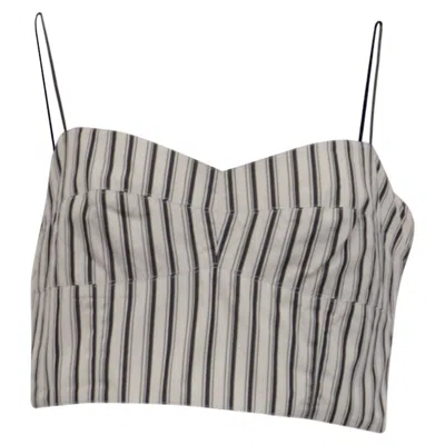 Theory Striped Cropped Bustier Top In White Cotton In Gray