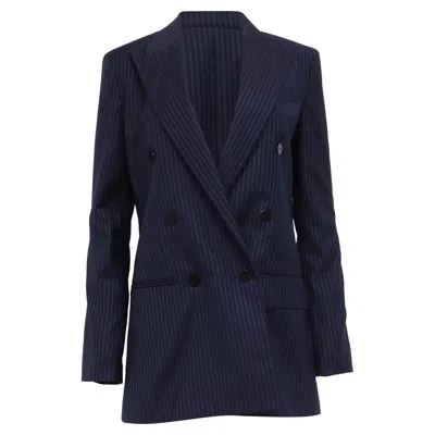 Theory Striped Double-breasted Blazer In Navy Blue Wool