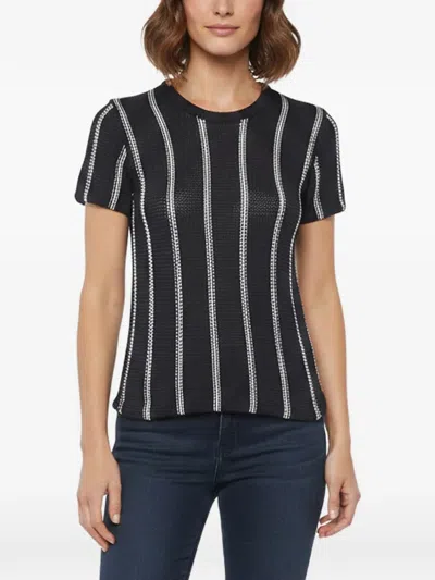 Pre-owned Theory Striped Knit Top In Black