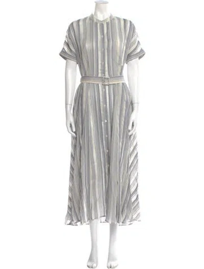 Pre-owned Theory Striped Long Dress In White