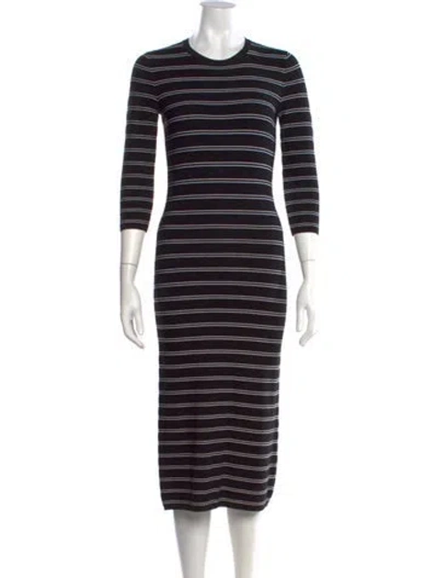 Pre-owned Theory Striped Midi Length Dress In Black