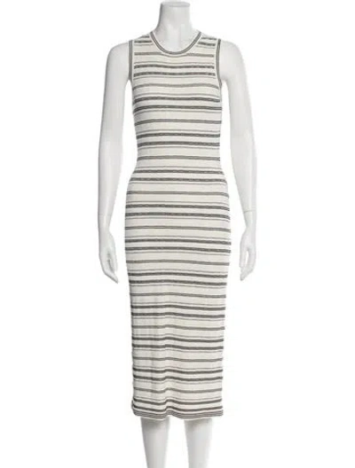 Pre-owned Theory Striped Midi Length Dress In White
