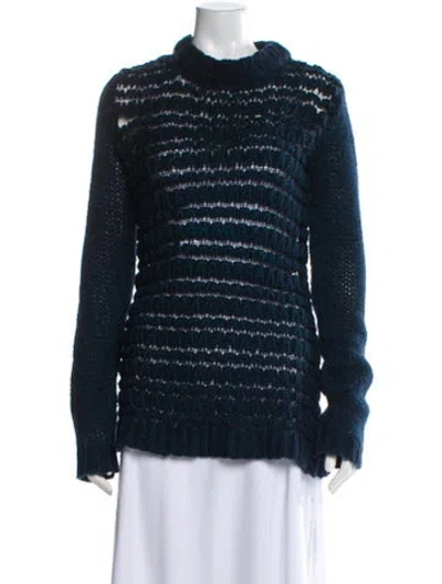 Pre-owned Theory Striped Mock Neck Sweater In Blue