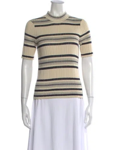 Pre-owned Theory Striped Mock Neck Sweater In Neutral