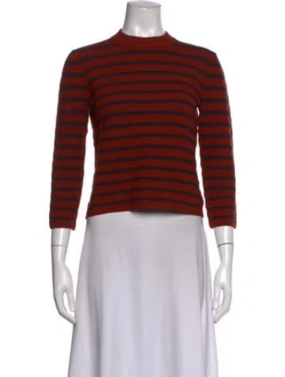 Pre-owned Theory Striped Mock Neck Sweater In Orange