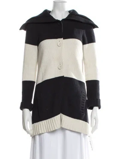 Pre-owned Theory Striped Open Front Sweater In Black