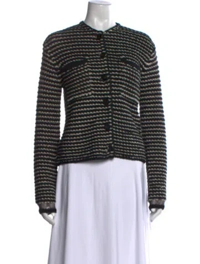 Pre-owned Theory Striped Open Front Sweater In Black