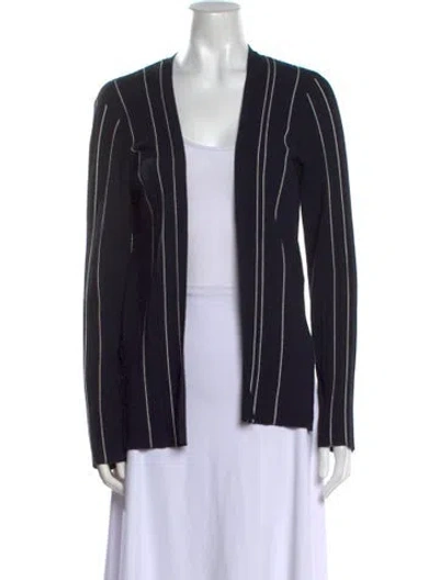 Pre-owned Theory Striped Open Front Sweater In Blue