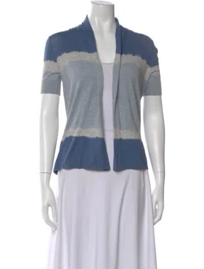 Pre-owned Theory Striped Open Front Sweater In Blue