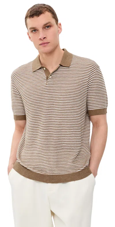 Theory Striped Polo In Pacific Linen Fresh Khaki/winter Ivory In Multi