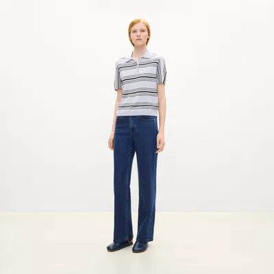 Theory Striped Polo Shirt In Cashmere In Cool Fog Multi