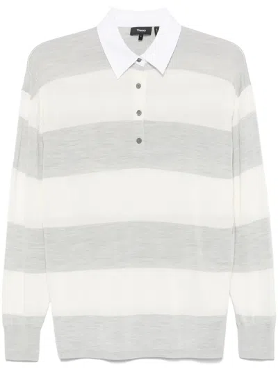 Theory Striped Polo Top In Plgyht/ivy
