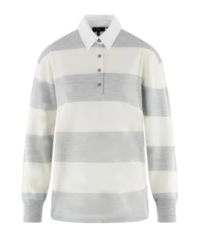 THEORY THEORY LONG SLEEVED STRIPED POLO TOP