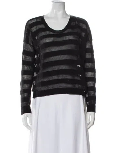 Pre-owned Theory Striped Scoop Neck Sweater In Black