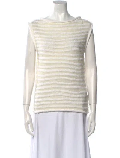 Pre-owned Theory Striped Scoop Neck Sweater In White