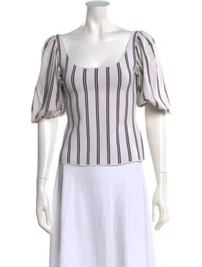 Pre-owned Theory Striped Scoop Neck Sweater In White