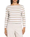Theory Stripe Boxy Crewneck Tee In Taupe Multi