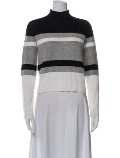 Pre-owned Theory Striped Turtleneck Sweater In Black