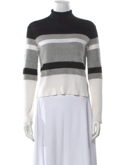 Pre-owned Theory Striped Turtleneck Sweater In Black