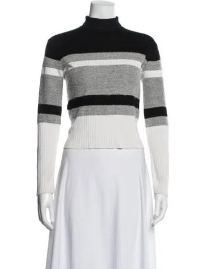Pre-owned Theory Striped Turtleneck Sweater In White