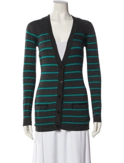 Pre-owned Theory Striped V-neck Sweater In Black