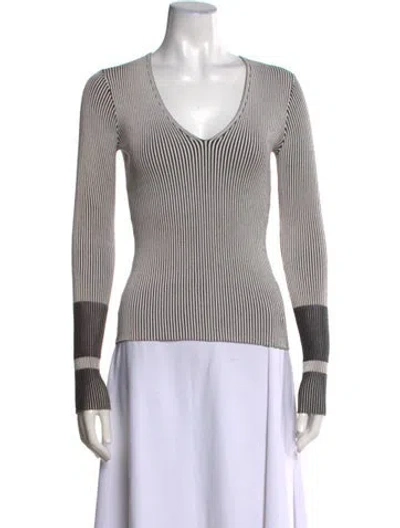 Pre-owned Theory Striped V-neck Sweater In Black