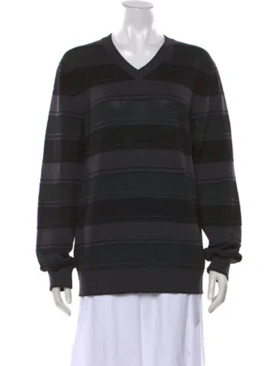 Pre-owned Theory Striped V-neck Sweater In Black