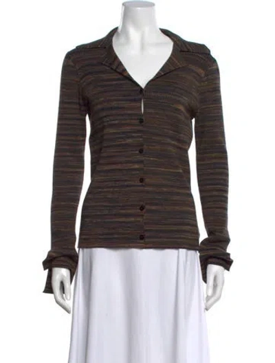 Pre-owned Theory Striped V-neck Sweater In Black