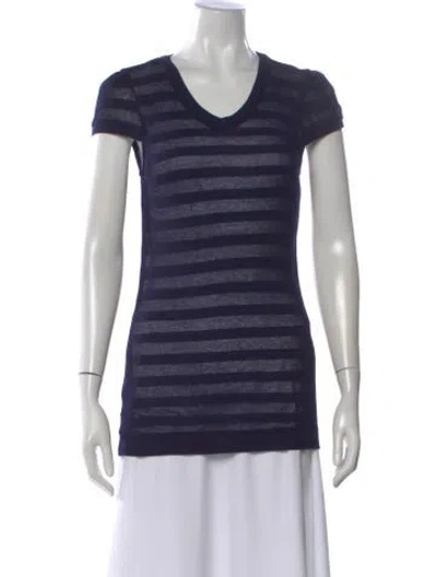 Pre-owned Theory Striped V-neck Sweater In Blue