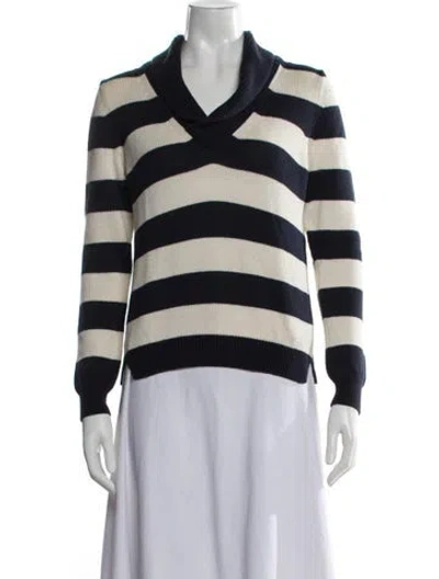Pre-owned Theory Striped V-neck Sweater In Blue