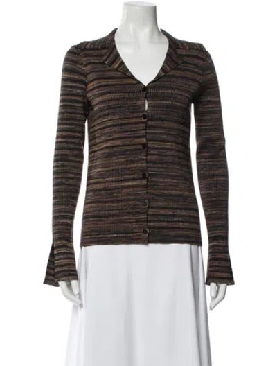 Pre-owned Theory Striped V-neck Sweater In Brown