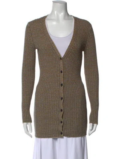 Pre-owned Theory Striped V-neck Sweater In Brown