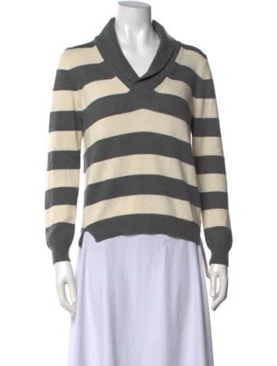 Pre-owned Theory Striped V-neck Sweater In Gray