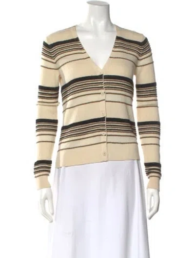 Pre-owned Theory Striped V-neck Sweater In Neutral