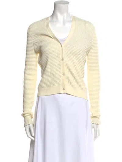 Pre-owned Theory Striped V-neck Sweater In Neutral