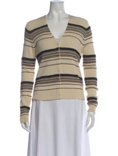 Pre-owned Theory Striped V-neck Sweater In Neutral