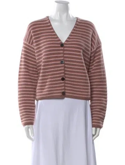 Pre-owned Theory Striped V-neck Sweater In Pink