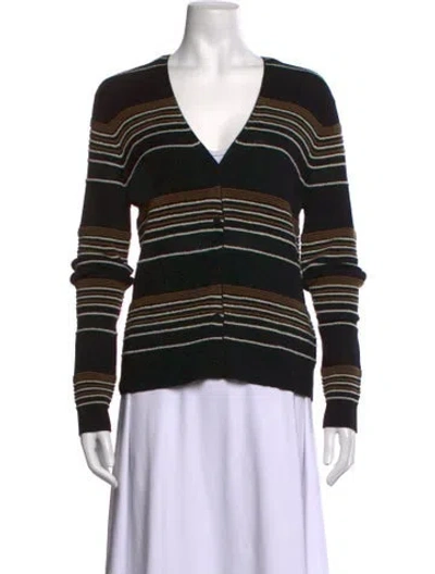 Pre-owned Theory Striped V-neck Sweater W/ Tags In Black/brown
