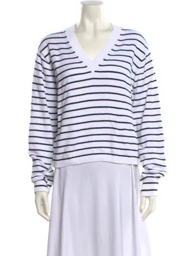 Pre-owned Theory Striped V-neck Sweater W/ Tags In White