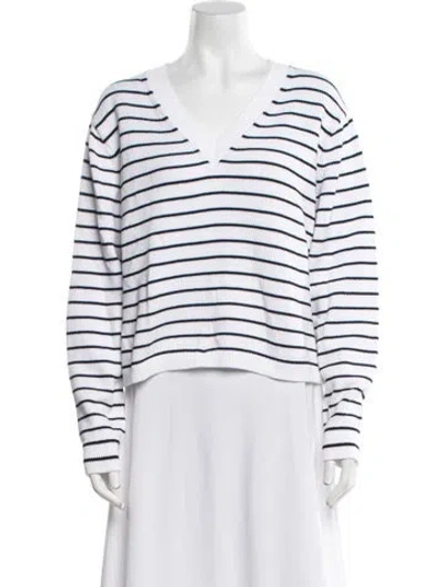 Pre-owned Theory Striped V-neck Sweater W/ Tags In White