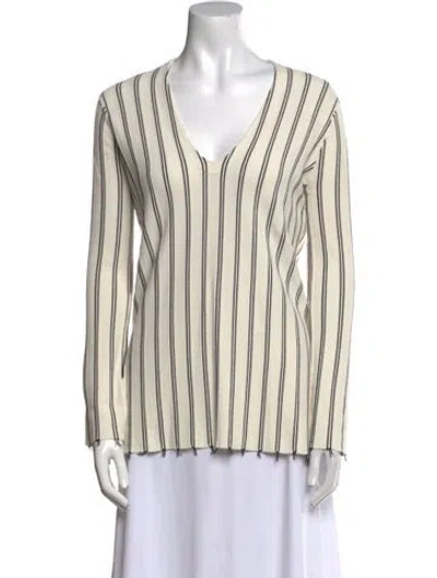 Pre-owned Theory Striped V-neck Sweater In White