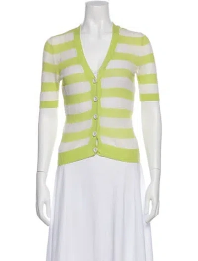 Pre-owned Theory Striped V-neck Sweater In White