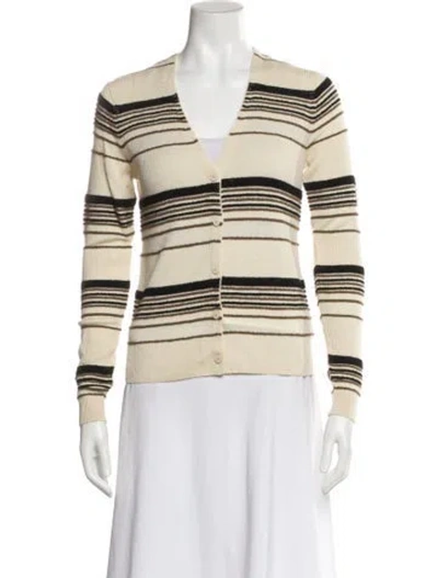 Pre-owned Theory Striped V-neck Sweater In White