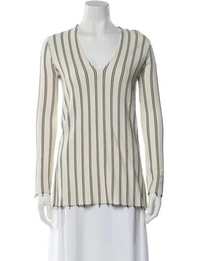 Pre-owned Theory Striped V-neck Sweater In White