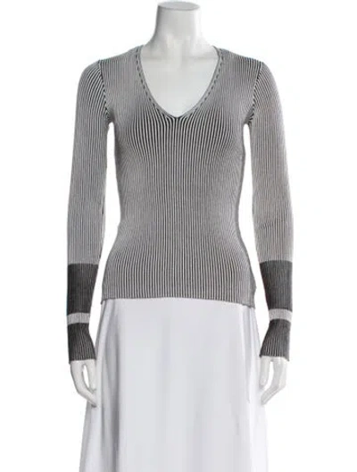 Pre-owned Theory Striped V-neck Sweater In White