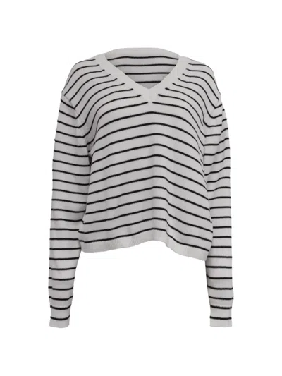 Pre-owned Theory Striped V-neck Sweater In White